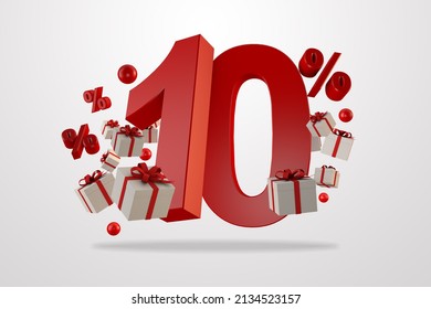 Red sale 10 percent off promotional 3d number 10 with gift boxes