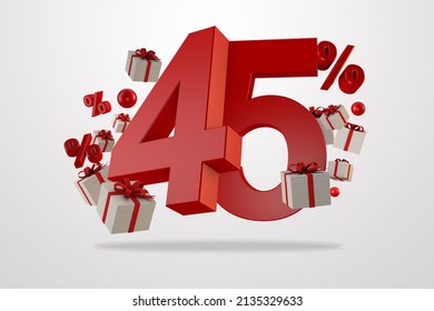 Red sale 45 percent off promotional 3d number floating with gift boxes