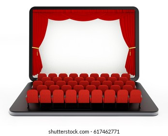 Red Seats On Laptop Computer With Blank Screen. 3D Illustration.