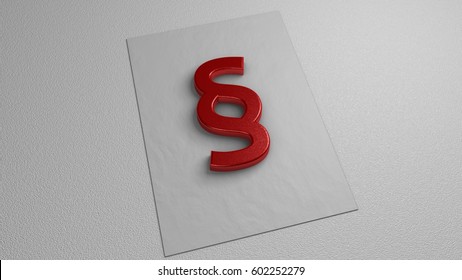 Red Section Sign On White Paper. Graphic Illustration. 3d Rendering