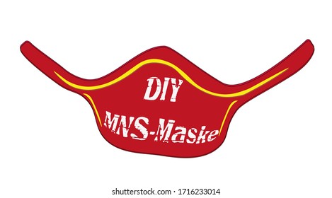 Red Self Made Mask With Text DIY Meaning Do It Yourself And MND-mask In German Language Meaning Mouth Nose Protection Mask.