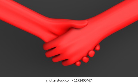 red shake hand 3d rendering
