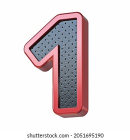 Red Shinny Metal And Black Leather Font Number 1 ONE 3D Render Illustration Isolated On White Background