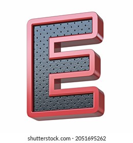 Red Shinny Metal And Black Leather Font Letter E 3D Render Illustration Isolated On White Background