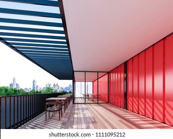 Red Shipping Container Restaurant , 3d Rendering