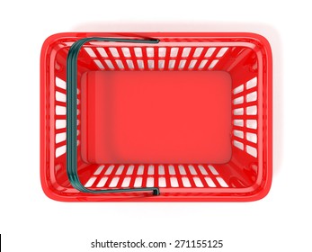 Red Shopping Basket, Top View. 3D Rendered Illustration