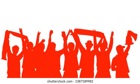 Red silhouette of cheering football fans or sport spectators - Powered by Shutterstock