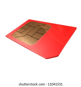 Red Sim Card Close Up View Isolated