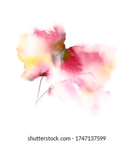 Red single flower. Watercolor poppy. Watercolor abstract flower for greeting card design. Wedding invitation floral decor. Drawing loose style flower for birthday card design. Painted sakura bud. - Powered by Shutterstock