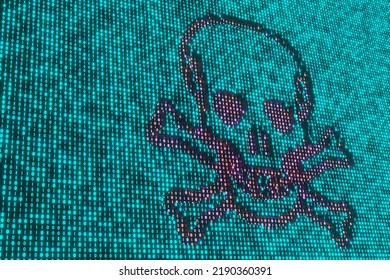 Red Skull Symbol On Binary Digital Background. 3D Illustration Of The Concept Of Danger On The Internet And Computer World