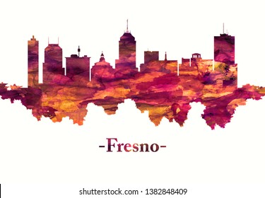 Red Skyline Of Fresno City In California's San Joaquin Valley