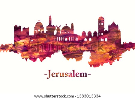 Red skyline of Jerusalem Israel, It is one of the oldest cities in the world.