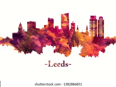 Red skyline of Leeds, a city in the northern English county of Yorkshire