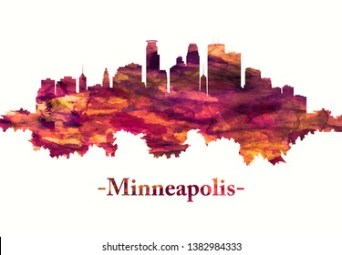 Red Skyline Of Minneapolis, A Major City In Minnesota That Forms 