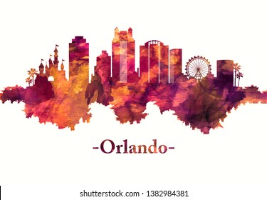 Red Skyline Of Orlando, A City In Central Florida, Home To More Than A Dozen Theme Parks