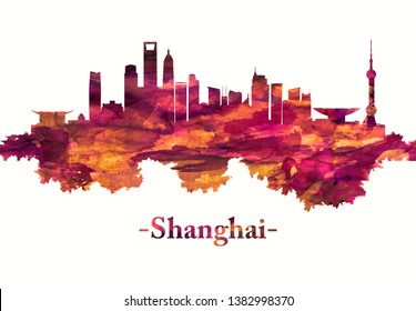 Red Skyline Of Shanghai, China’s Central Coast, Country's Biggest City And A Global Financial Hub