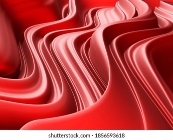 Red Smooth Waves. Luxury Abstract Background. 3d Render