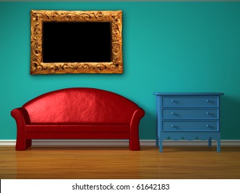 Red sofa and blue