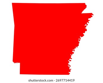 red solid map of the state of Arkansas, silhouette map