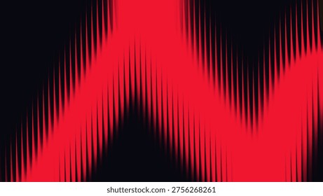 A red sound wave pattern is depicted on a black background. The waveform is composed of numerous vertical lines of varying heights, creating a sense of oscillation. The red color of the waveform stands out against the dark background, producing a visually striking effect.