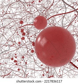 Red Sphere Nerve Cell Nucleus Ball 3D Render.