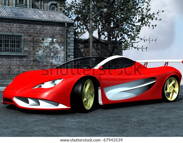 red sport car in the\
street