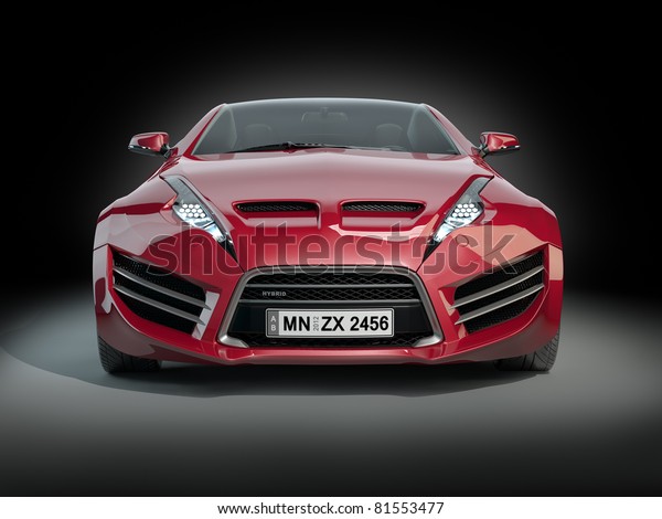 Red sports car isolated on black background.\
Non-branded concept\
car.