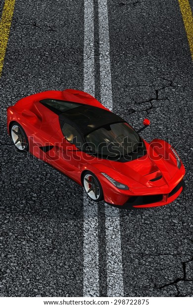 red Sports Car on street\
top view
