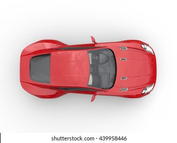 Red Sports Car - Top View - Isolated On White Background