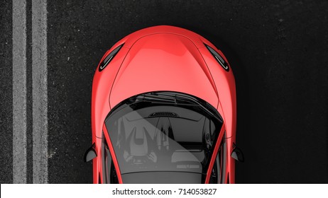 Red Sports Car - Top View 3D Illustration