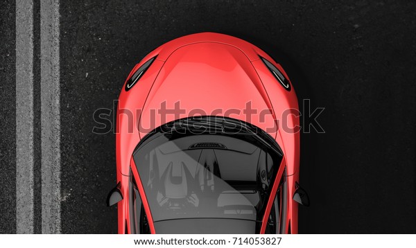 Red sports car -\
top view 3D\
illustration