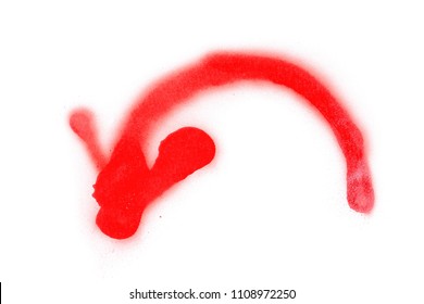 Red Spray Stain, Graffiti Curved Arrow Isolated On White Background, Clipping Path