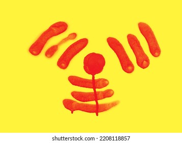 Red Spray Stain In Shape Radiation Symbol On Yellow Background