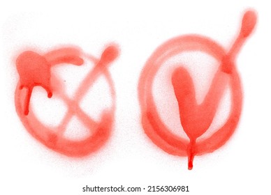 Red Spray Stain In Shape Yes And No Icon Isolated On White 