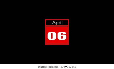 A red square calendar block with bold white number 06 and black text April set against a black background