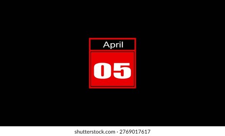 A red square calendar block with bold white number 05 and black text April set against a black background