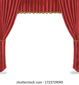 Red Stage Curtain Hand Drawn Watercolor Stock Illustration 1723729090 ...