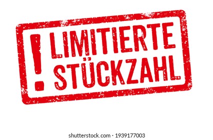 Red stamp on a white background  - Limited Quantity in german - Limitierte Stückzahl