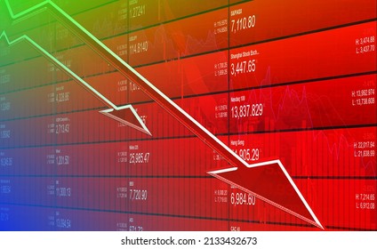 Red Stock Market Price Showing Trader Phobia Of Crisis War And Inflation,trading Graph Analysis Investment Of Financial Board Display Bad Economy And Negative Stock Situation.3D Illustration