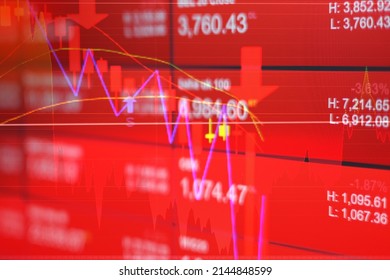 Red Stock Market Price Showing Trader Phobia Of Crisis War And Inflation,trading Graph Analysis Investment Of Financial Board Display Bad Economy And Negative Stock Situation