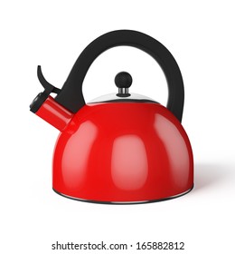 Red Stovetop  Whistling Kettle Isolated On White Background