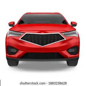 Red SUV Car Isolated (front View). 3D Rendering