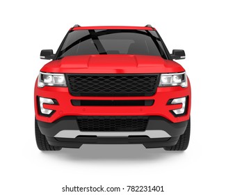 Red SUV Car Isolated (front view). 3D rendering