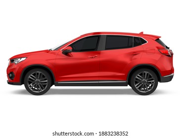 Red SUV Car Isolated (side View). 3D Rendering