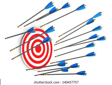 Red target with missed arrows on the white background.