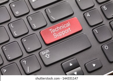 Red Technical Support Key On Black Keyboard
