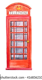 Red Telephone Booth Watercolor