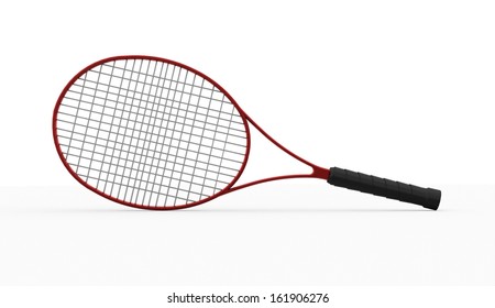 Red Tennis Racket Isolated On White Background