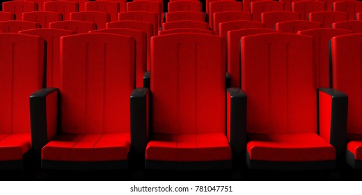 Red Theater Chairs Background, Front View. 3d Illustration