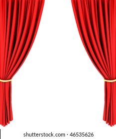 Red Theater Curtain Isolated On White Background